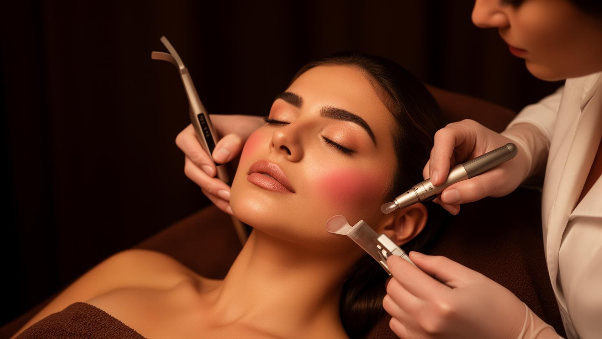 Profissional realizando procedimento de estética avançada em ambiente premium